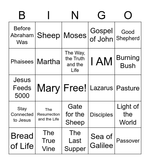 I AM STATEMENTS OF JESUS Bingo Card