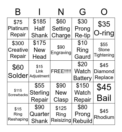 Kranich's Repair Bingo Card