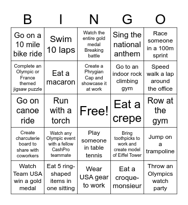 CashProlympics Bingo Card