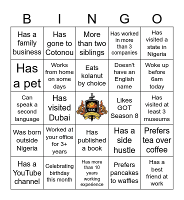 Career group Bingo Card