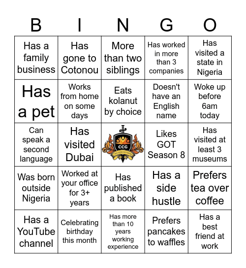 Career group Bingo Card