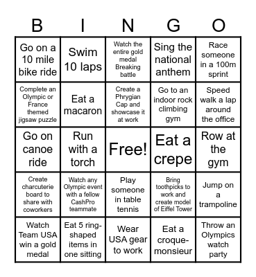 CashProlympics Bingo Card