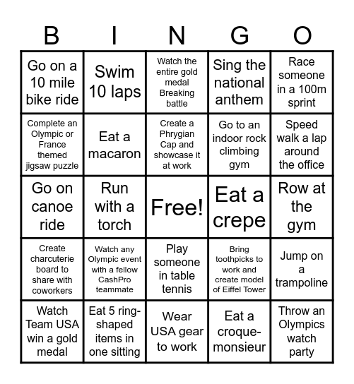 CashProlympics Bingo Card