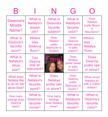 Get to Know Natalya & Deanna Bingo Card