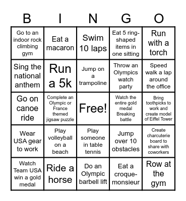 CashProlympics Bingo Card