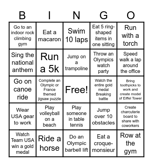 CashProlympics Bingo Card