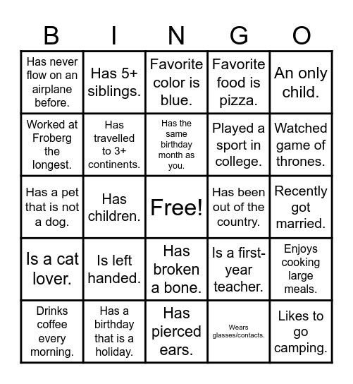 Find someone who... Bingo Card