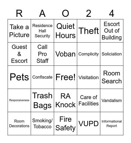Res Life Policy Bingo Card