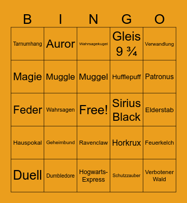 Hogwarts Bingo Card