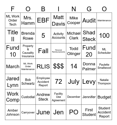F.O. Bingo Card