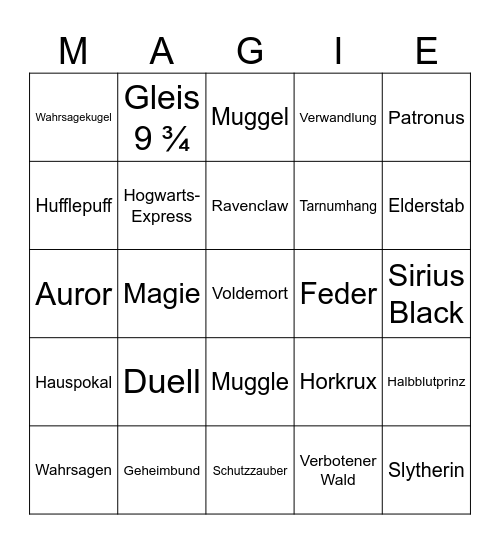 Hogwarts Bingo Card