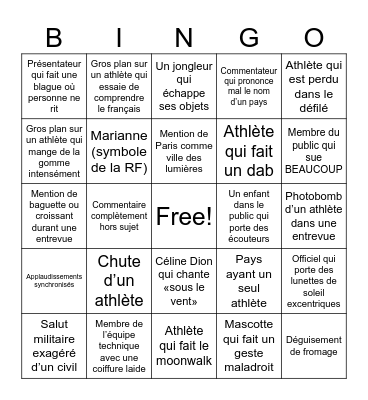 Cérémonie d’ouverture des JO Bingo Card