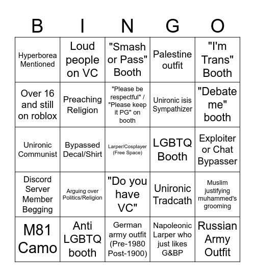 Rate my Avatar Bingo Card