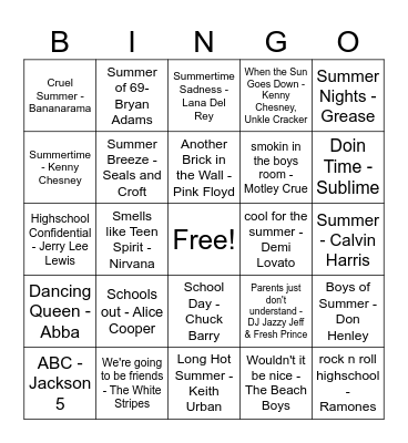 From Summer Back to School Bingo Card