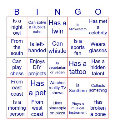 Social Bingo Card