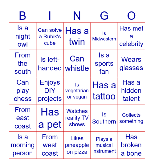 Social Bingo Card