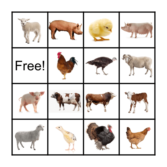 Farm Animal Families Bingo Card