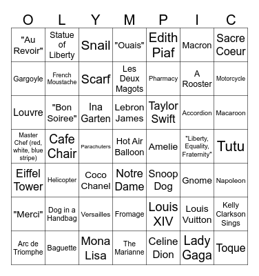 Paris Olympics Bingo Card