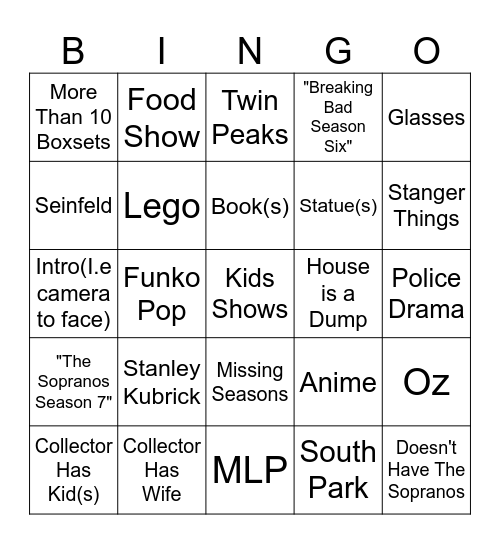 DVD Collection Bingo Card
