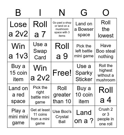 Mario Party 4 Bingo Card