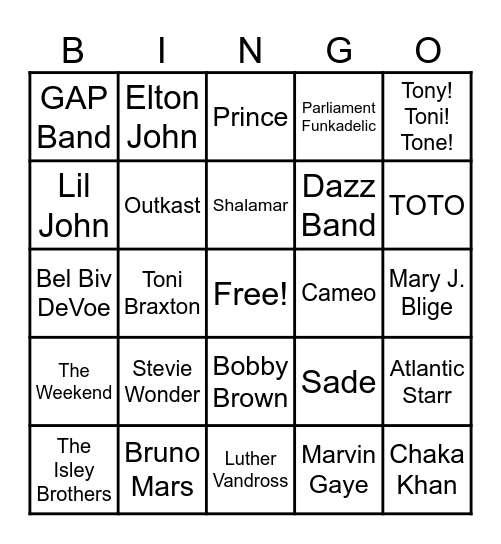 Music Bingo Card