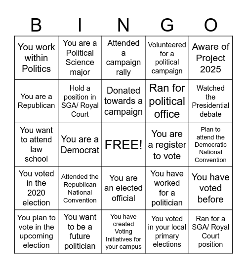 Voices of the Future Network BINGO Card