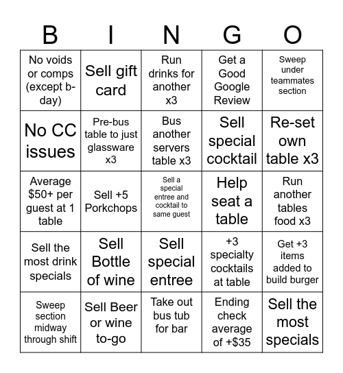 Bingo for July 26th Bingo Card