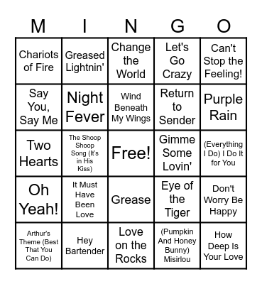 Movie Hit Songs 1 Bingo Card