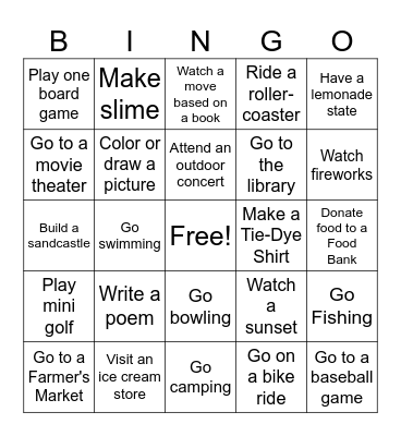 My Summer Bingo Card