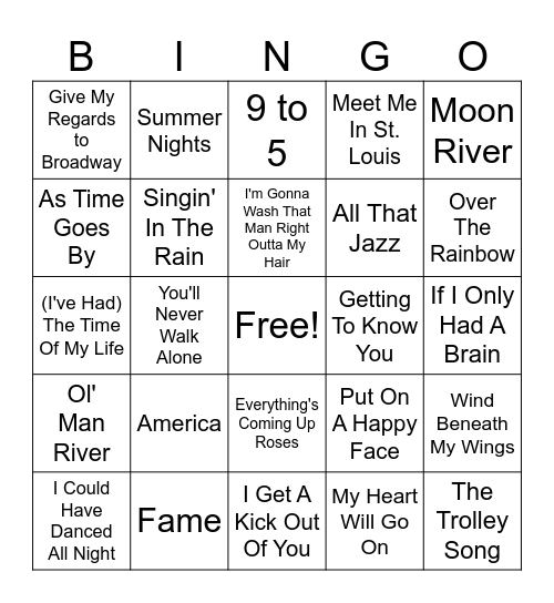 Music Bingo Card