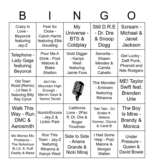 Killer Collabs Bingo Card