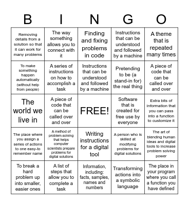 Intro to Computer Science Bingo Card