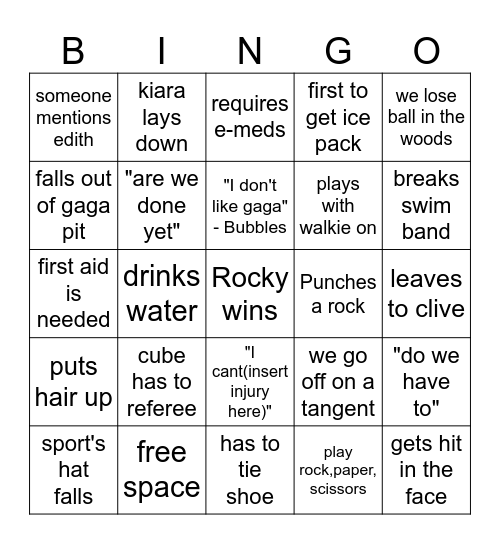 Assignment Reveal Gaga Bingo Card