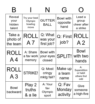 BOWLING OLYMPICS Bingo Card