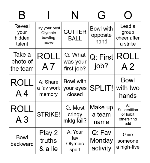 BOWLING OLYMPICS Bingo Card