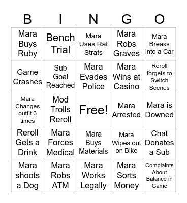 Reroll Bingo Card