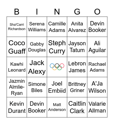 OLYMPICS ATHLETES Bingo Card