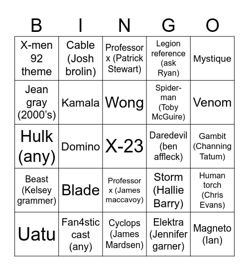 Deadpool cameos Bingo Card