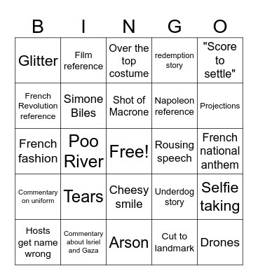 Olympic Opening Ceremony Bingo Card