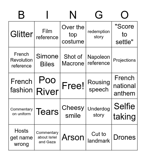 Olympic Opening Ceremony Bingo Card