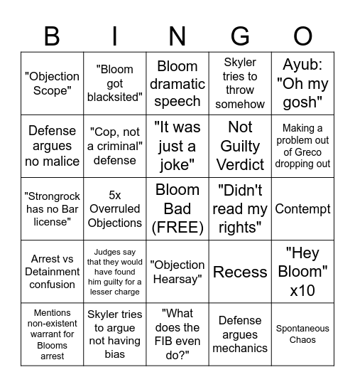 Bloom Trial Bingo V2 Bingo Card