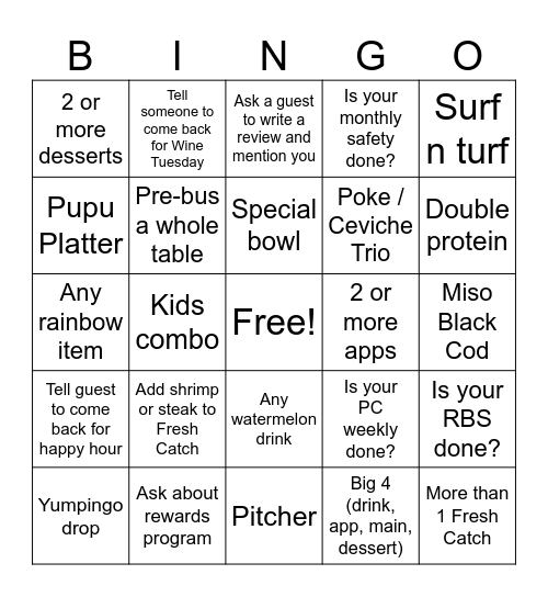Server Bingo Card