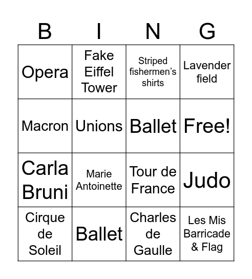 2024 Olympic Ceremony Bingo Card