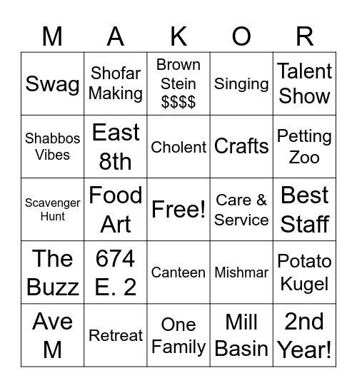 MAKOR Bingo boards Bingo Card