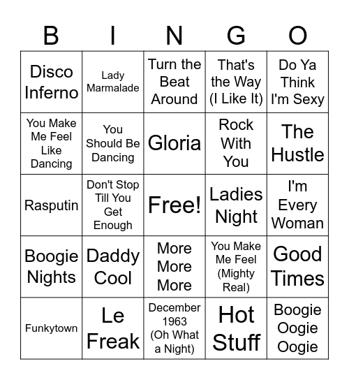 70's Disco Bingo Card