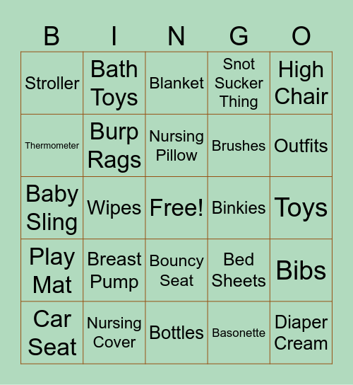 Zoee's Baby Bingo Card