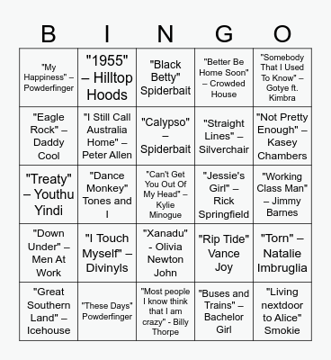Music Bingo 28.07.24 #2 Bingo Card