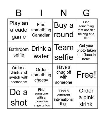 Whistler Pub Crawl Bingo Card