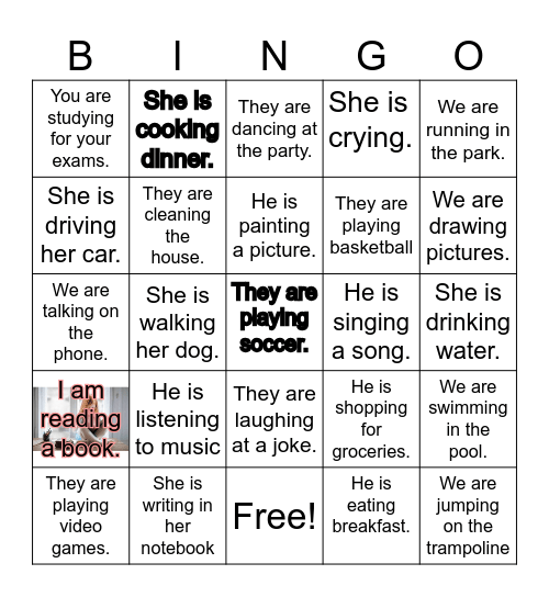 Simple Present continuous tense Bingo Card