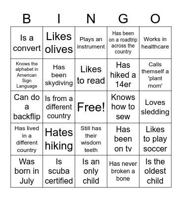 Find Someone Who Bingo Card
